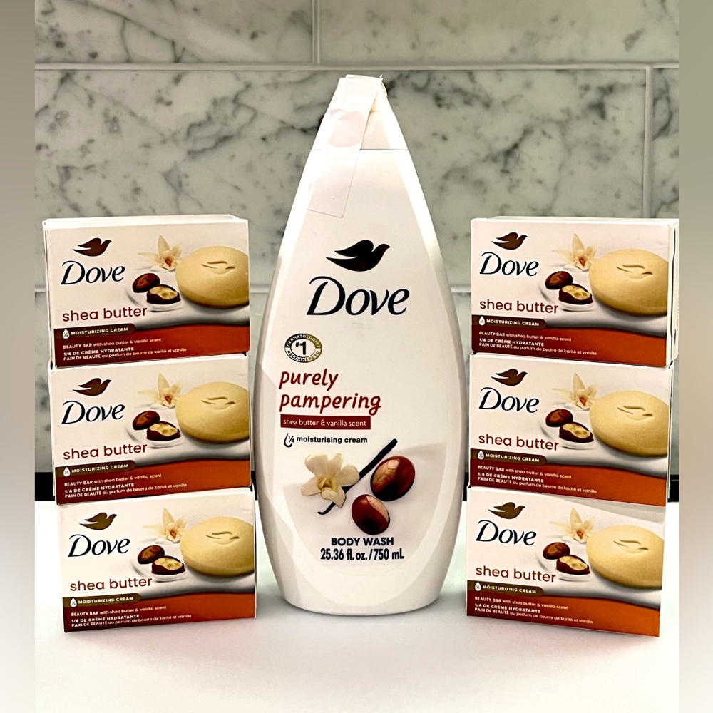 Dove Purely Pampering Shea Butter Large 25fl oz Body Wash & 6 pk Bar Soap Bundle
